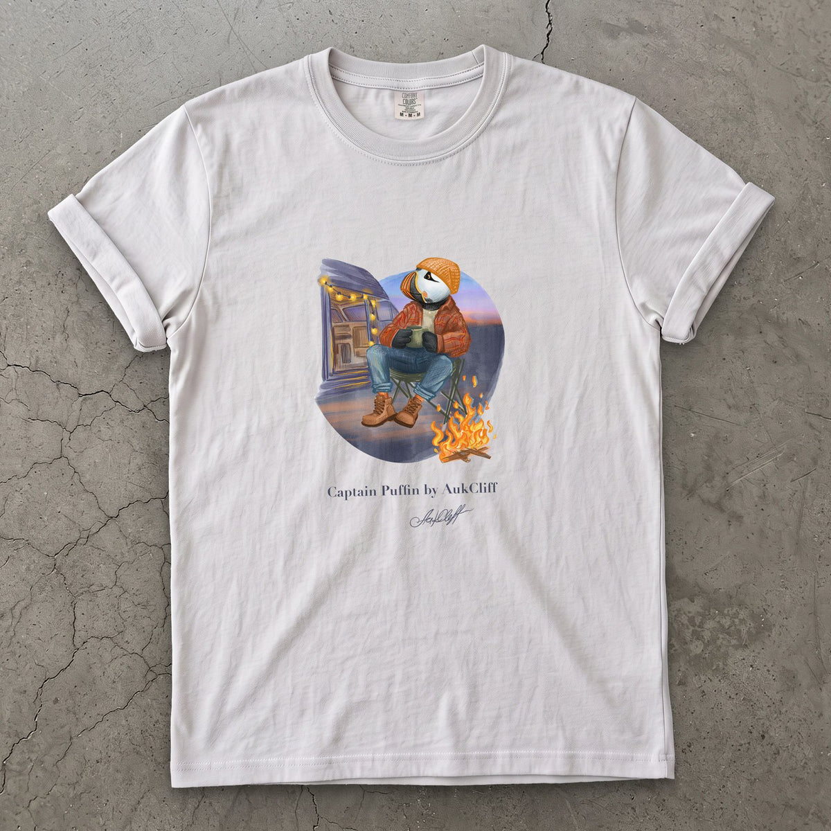 Captain Puffin Van Life Campfire T-Shirt