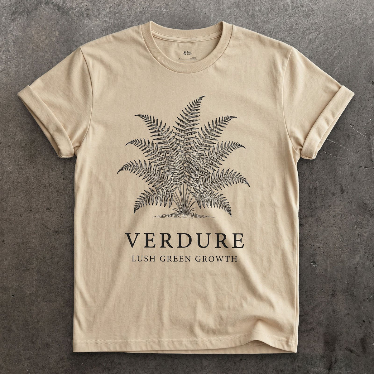 Verdure design on a Sand Gildan Softstyle t-shirt