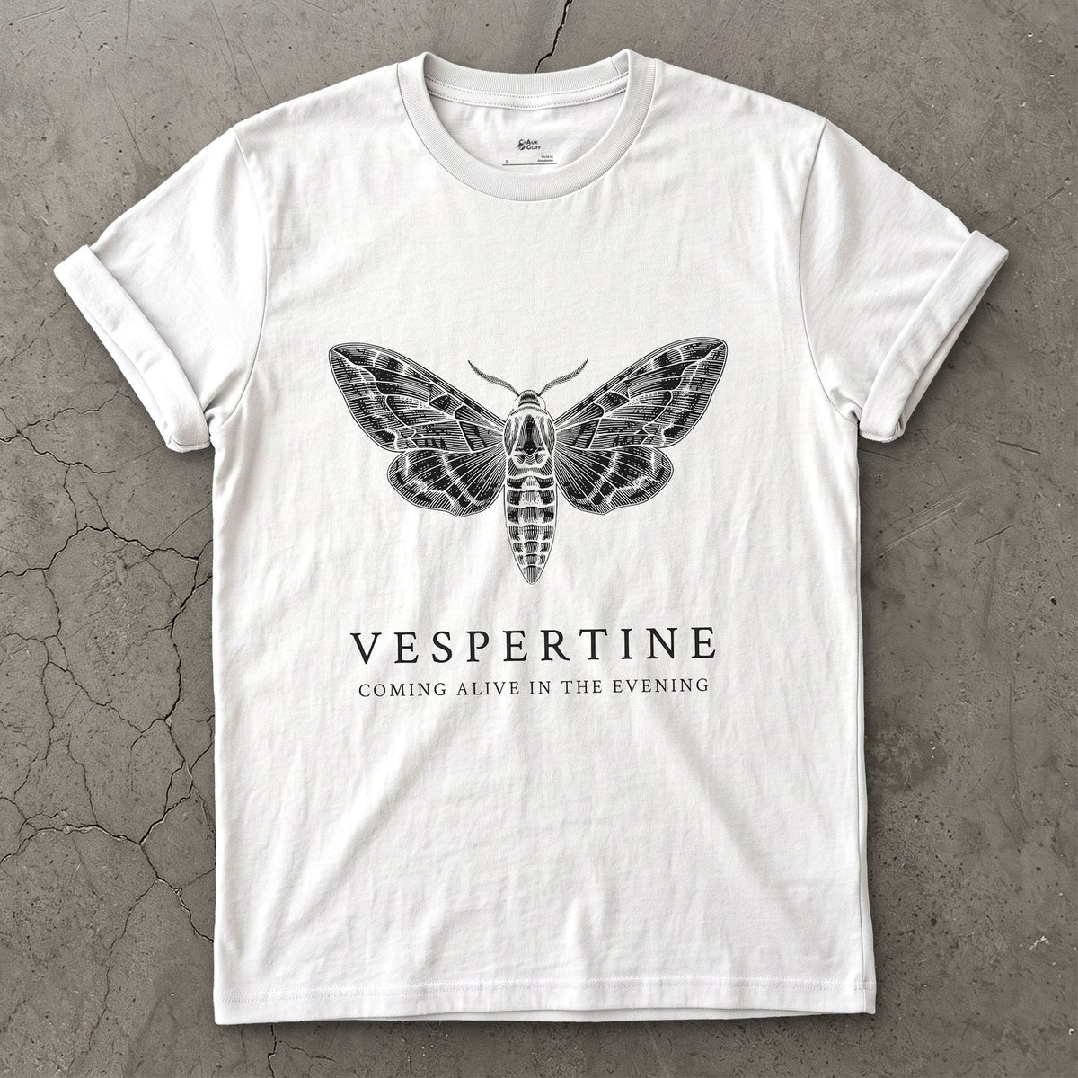 Vespertine design on a White Gildan Softstyle t-shirt