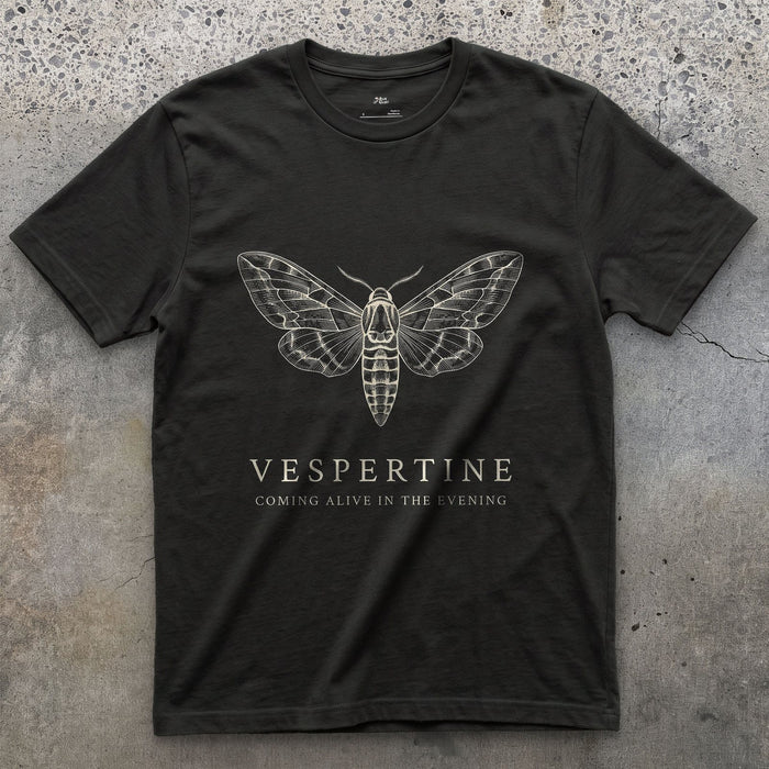 Vespertine design on a Black Gildan Softstyle t-shirt