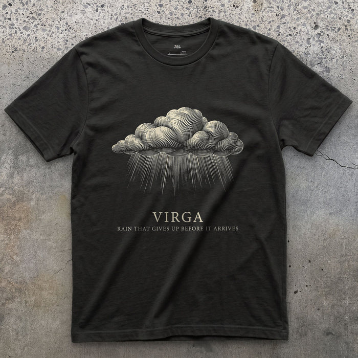 Virga, Rain That Gives Up Before it Arrives design on a Black Gildan Softstyle t-shirt