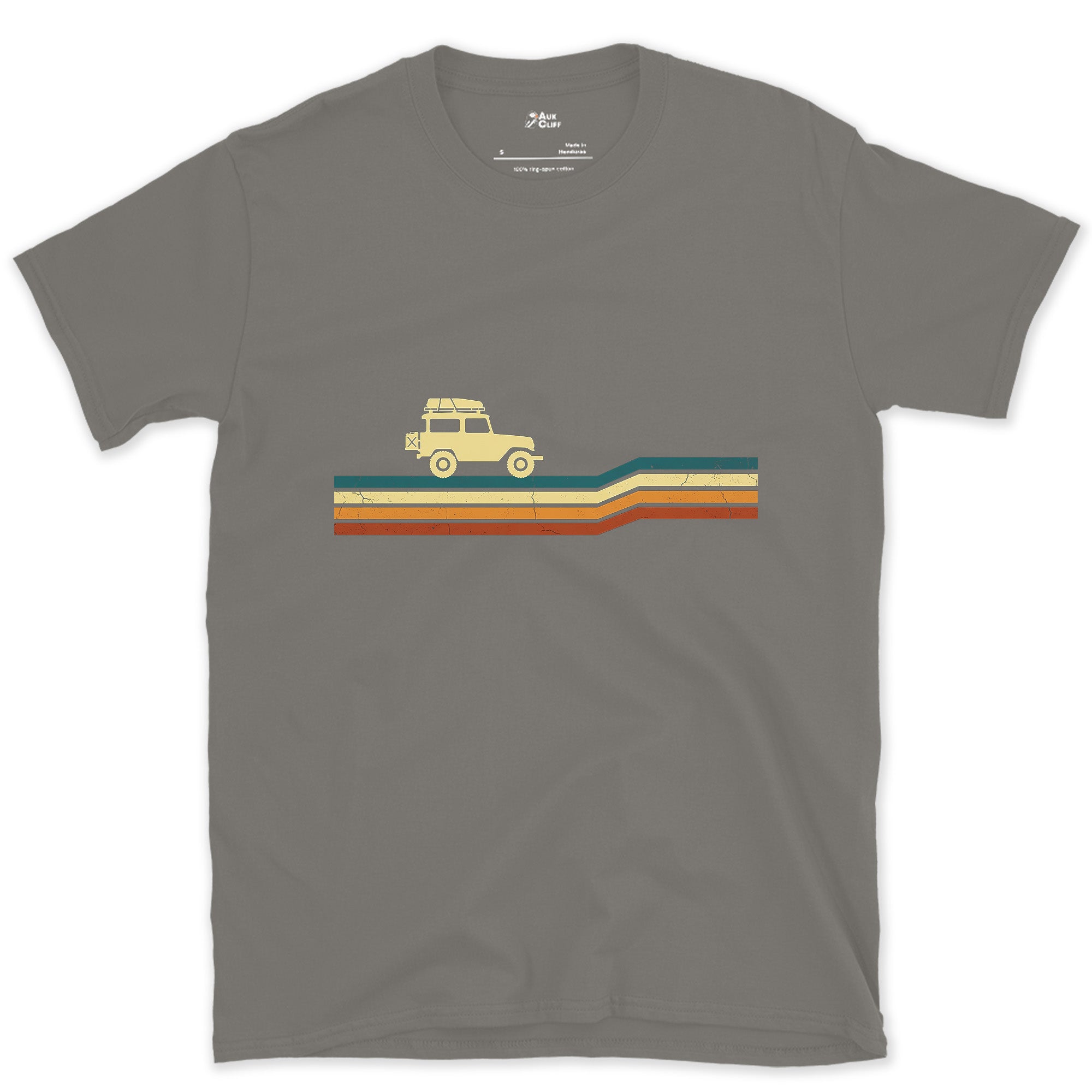 Small Wagon on a Long Horizon design on a Charcoal Gildan Softstyle t-shirt