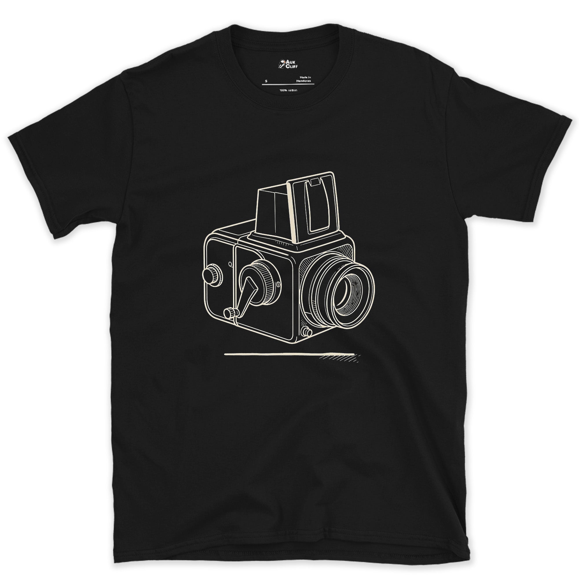 Held at the Chest, Not the Eye, Waist Level Camera design on a Black Gildan Softstyle t-shirt
