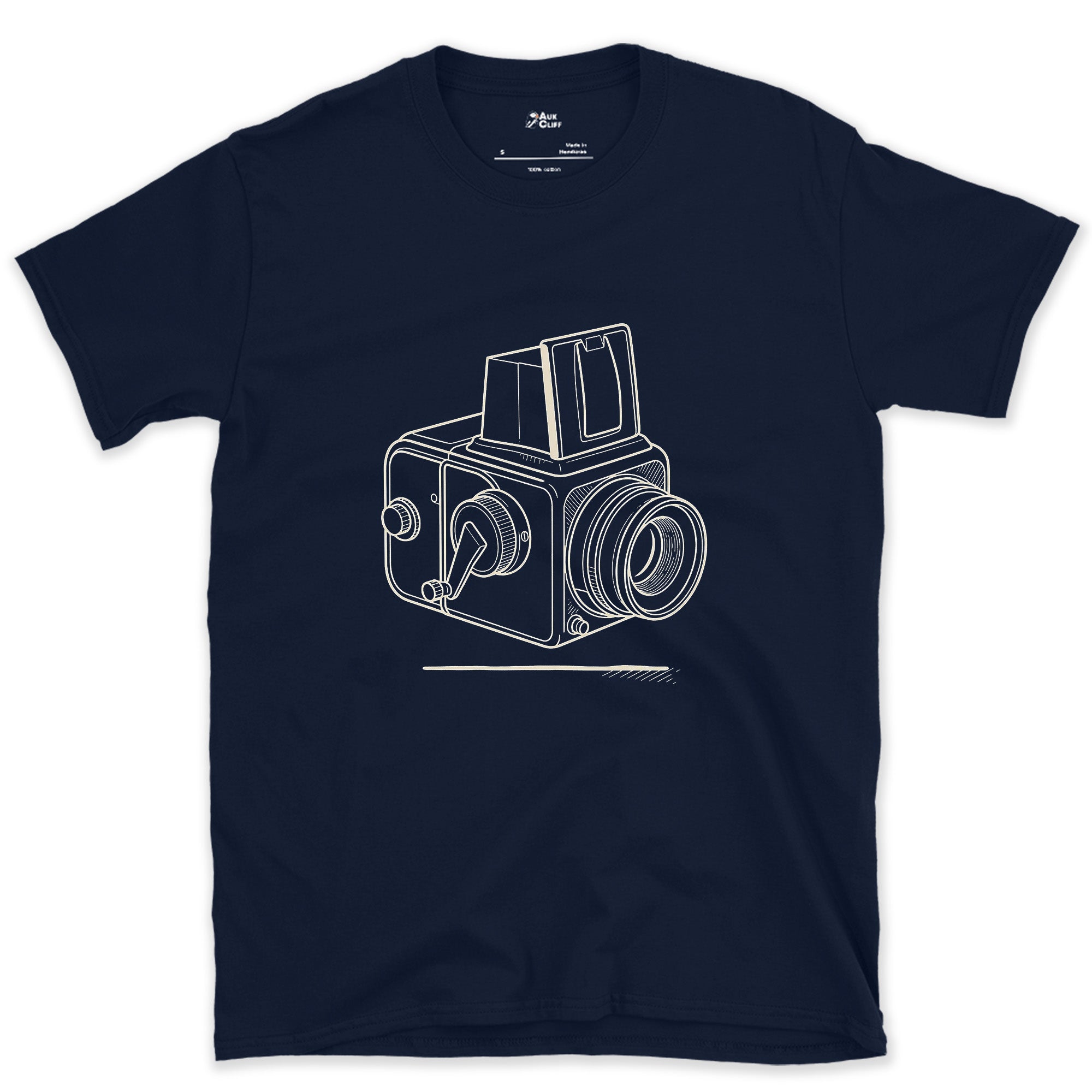 Held at the Chest, Not the Eye, Waist Level Camera design on a Navy Gildan Softstyle t-shirt