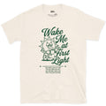 Wake Me at First Light, Camp Coffee design on a Natural Gildan Softstyle t-shirt