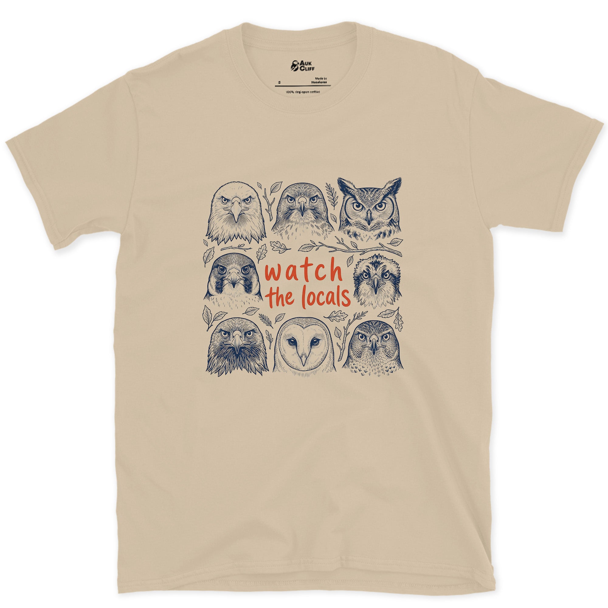 Watch the Locals, Owl and Raptor Grid design on a Sand Gildan Softstyle t-shirt