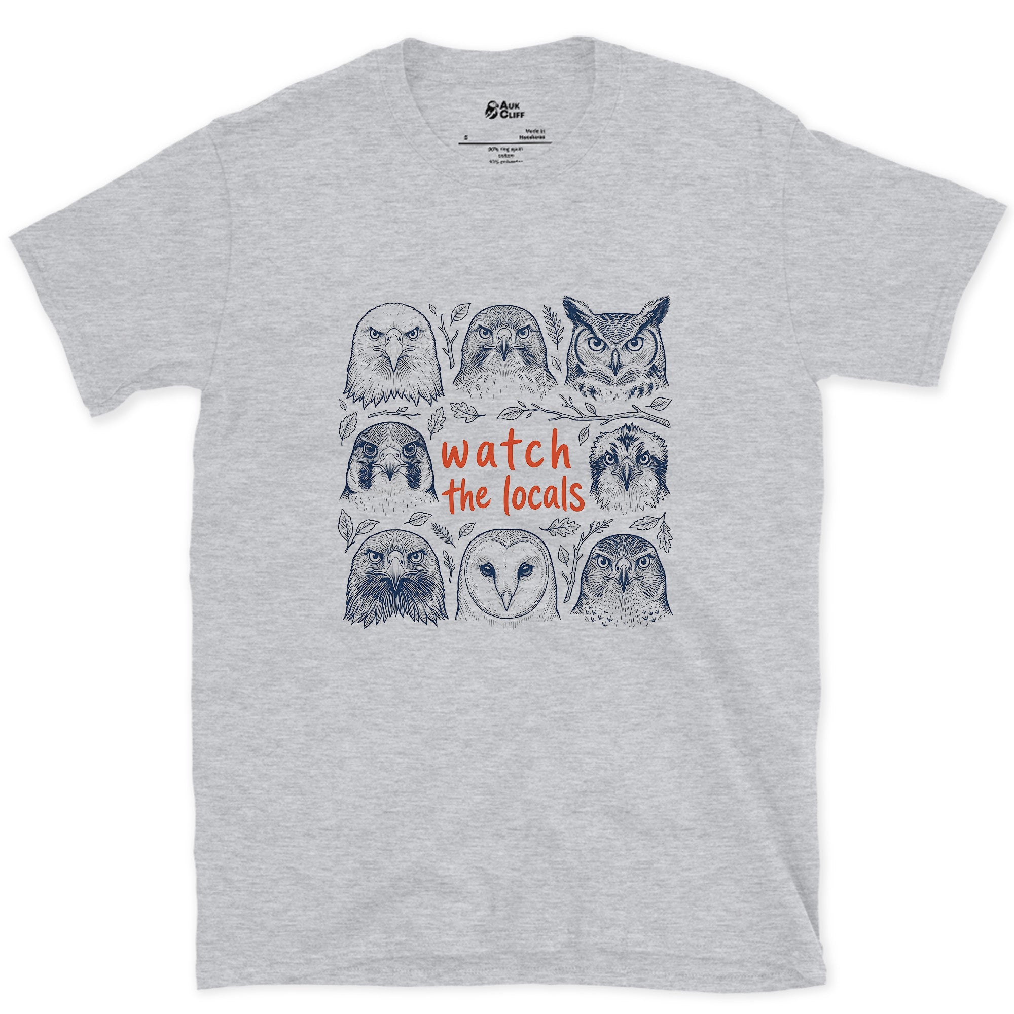 Watch the Locals, Owl and Raptor Grid design on a Sport Grey Gildan Softstyle t-shirt