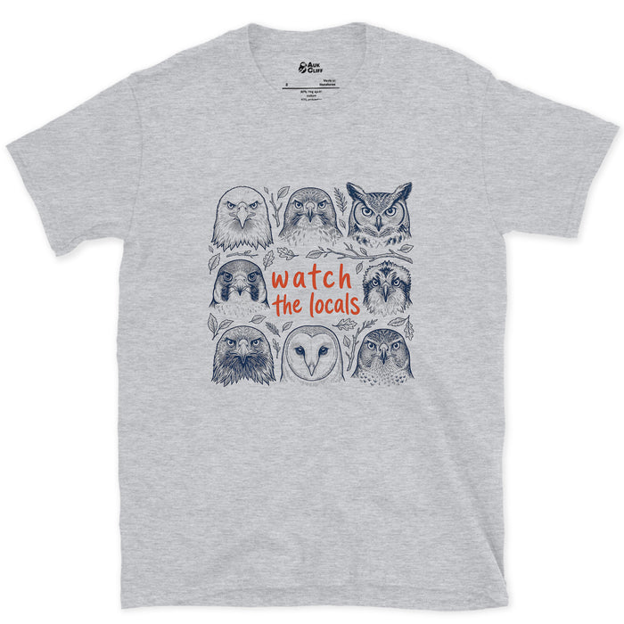 Watch the Locals, Owl and Raptor Grid design on a Sport Grey Gildan Softstyle t-shirt