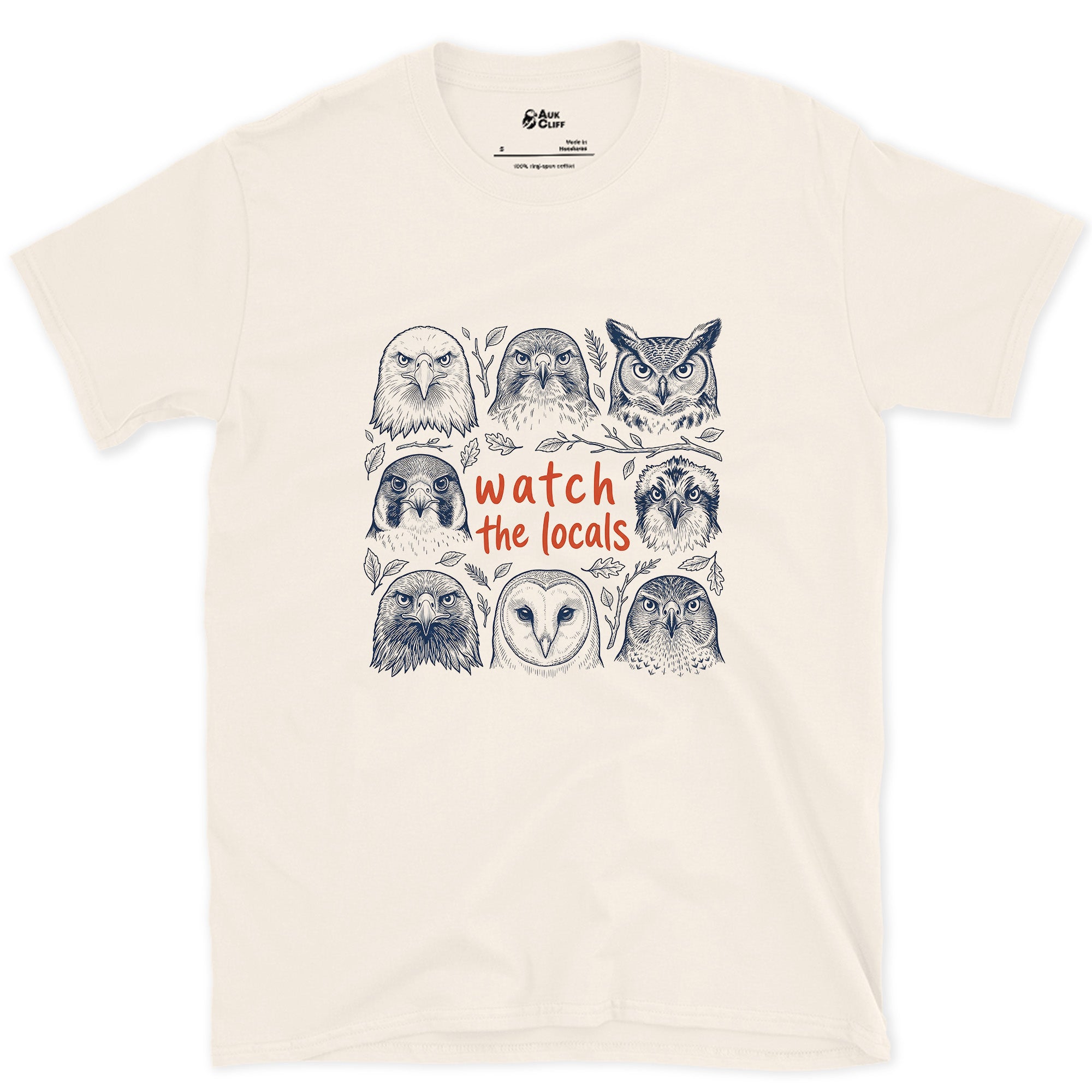 Watch the Locals, Owl and Raptor Grid design on a Natural Gildan Softstyle t-shirt