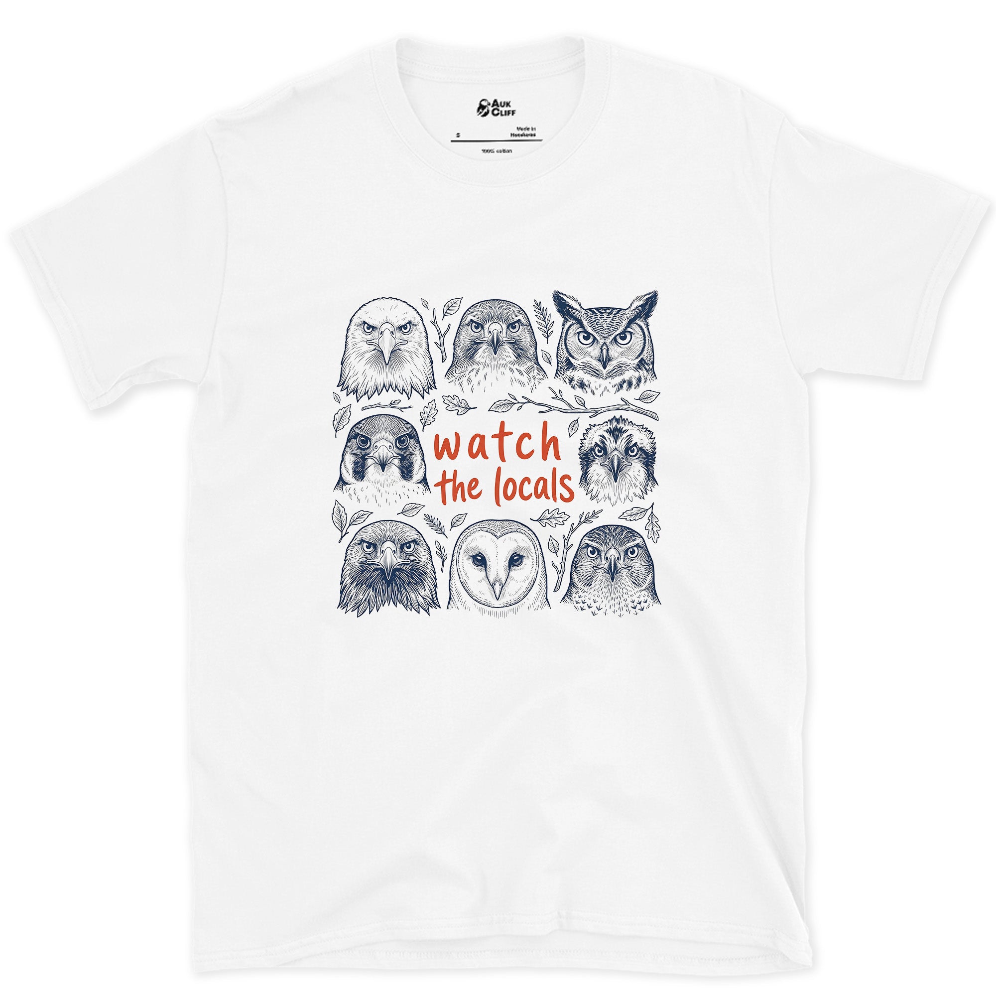 Watch the Locals, Owl and Raptor Grid design on a White Gildan Softstyle t-shirt