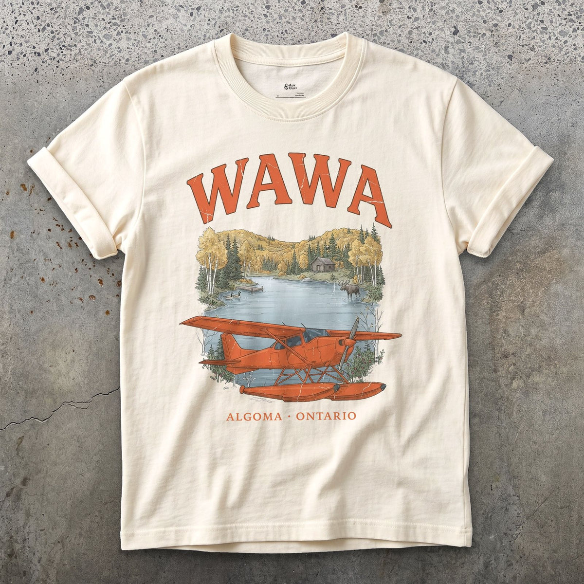 Wawa Bush Plane design on a Natural Gildan Softstyle t-shirt