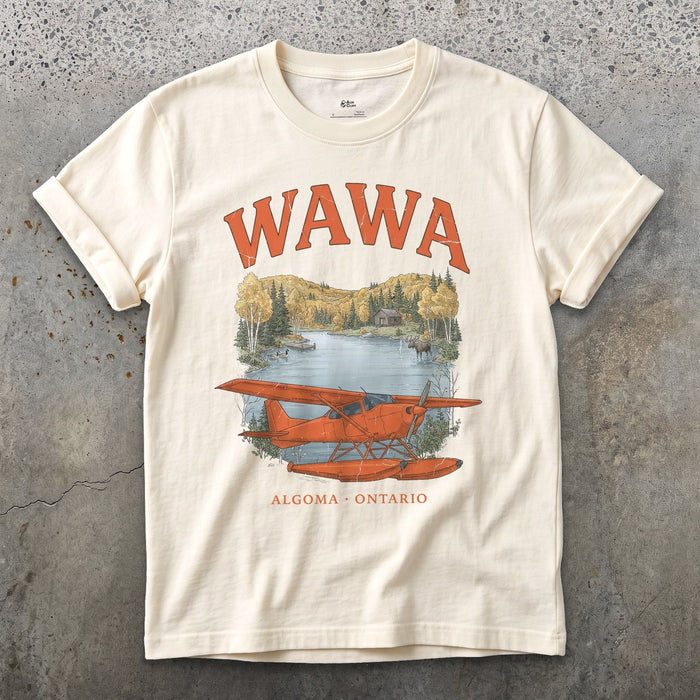 Wawa Bush Plane design on a Natural Gildan Softstyle t-shirt