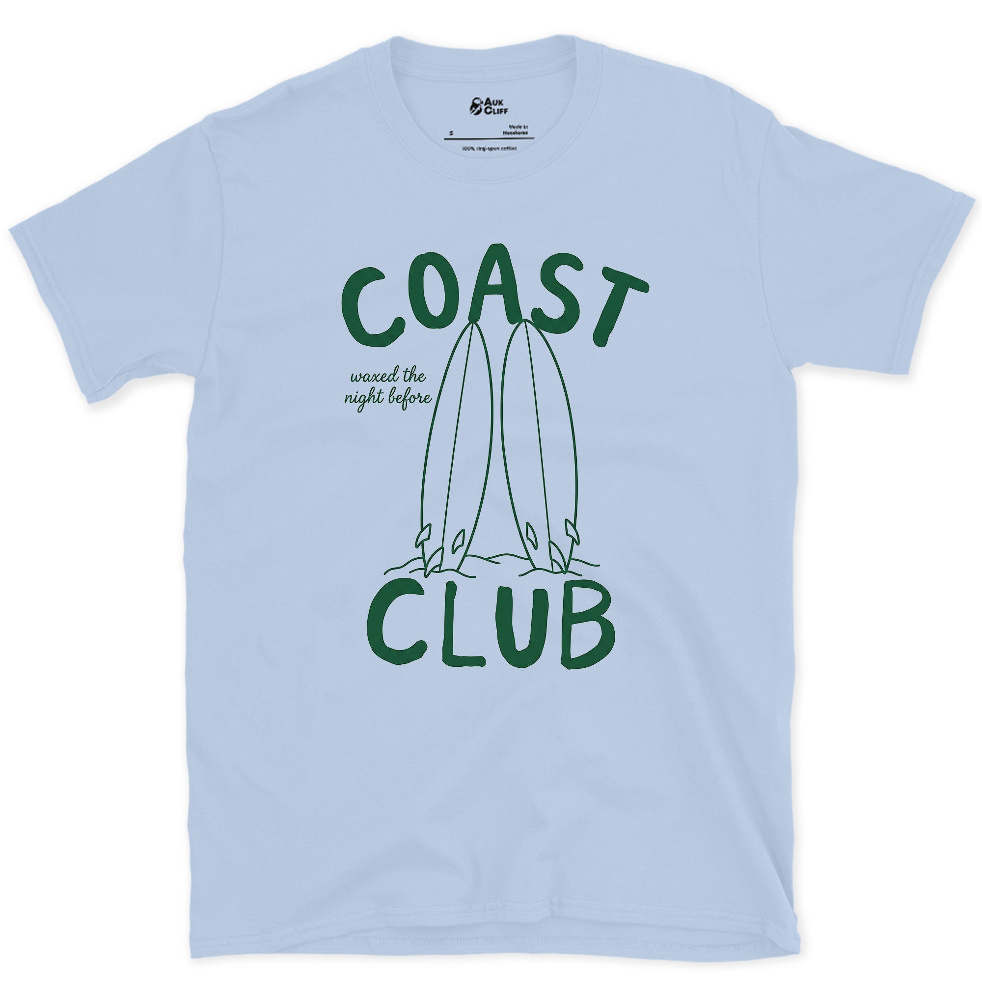 Waxed This, Night Before, Crossed Boards design on a Light Blue Gildan Softstyle t-shirt