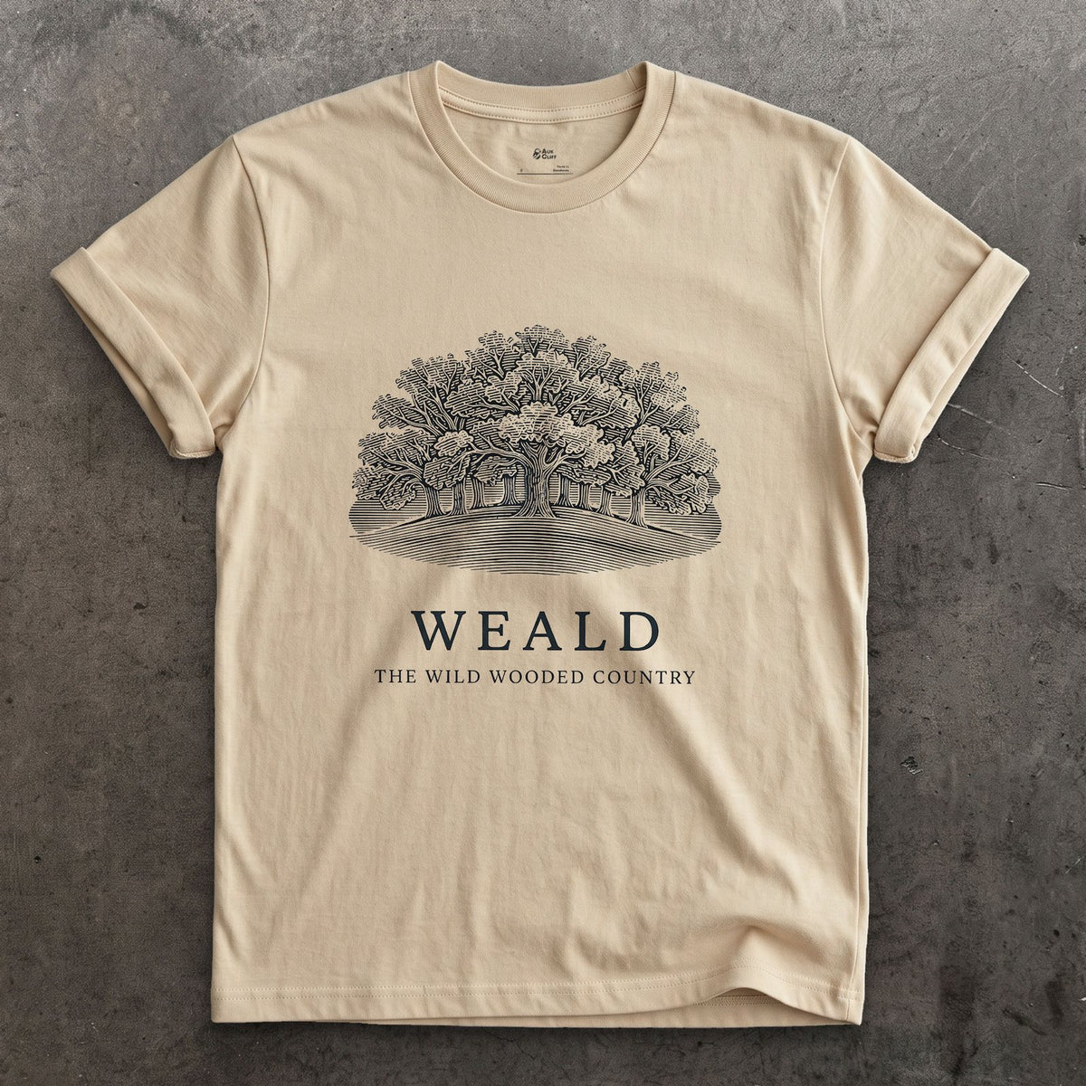 Weald design on a Sand Gildan Softstyle t-shirt