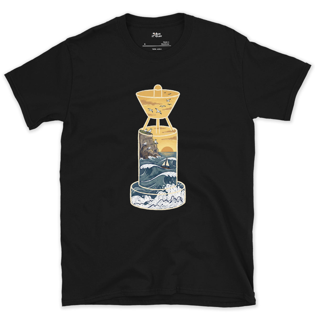 West Cardinal, Atlantic Swell design on a Black Gildan Softstyle t-shirt
