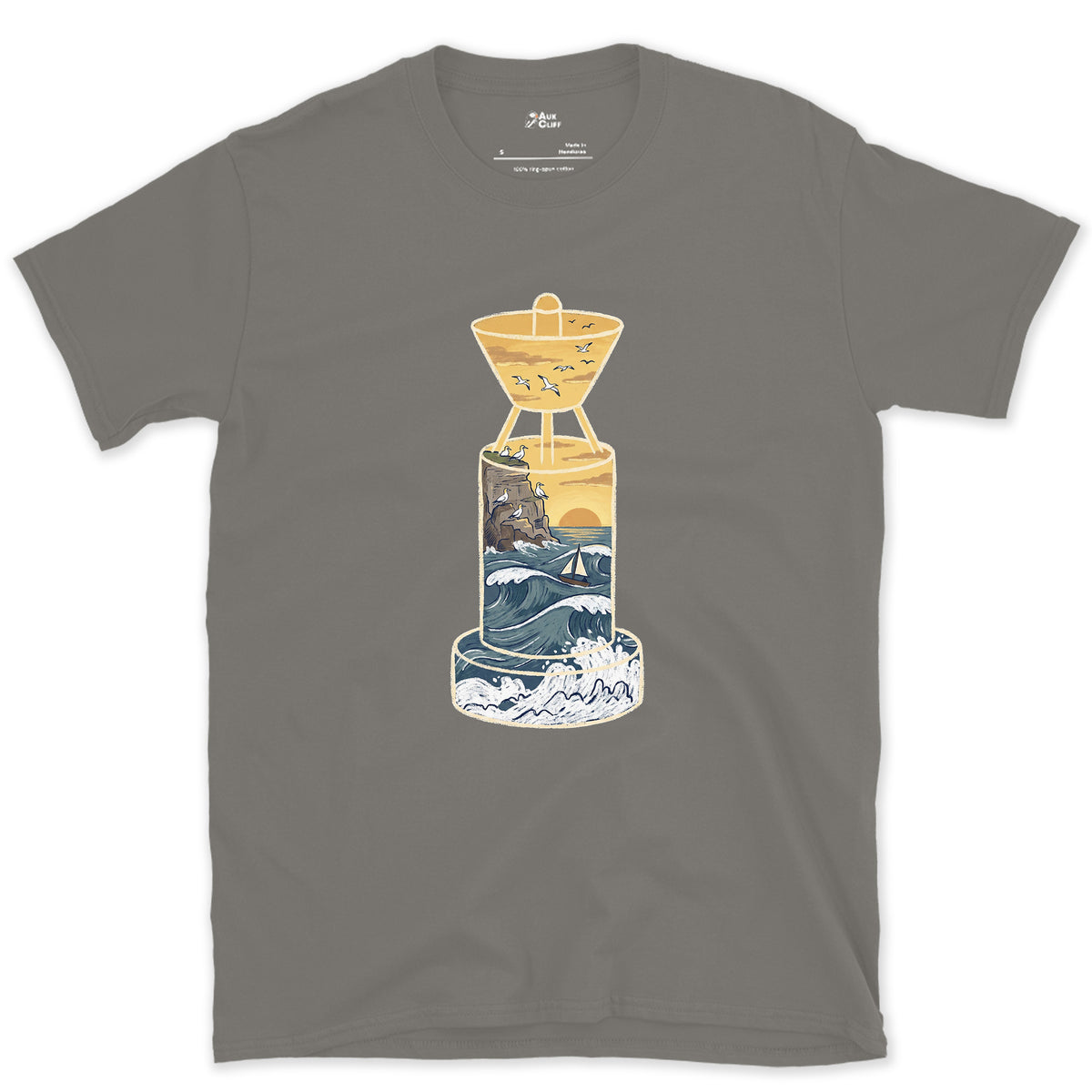West Cardinal, Atlantic Swell design on a Charcoal Gildan Softstyle t-shirt