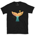 Sunset Hills Filling a Whale's Tail design on a Black Gildan Softstyle t-shirt