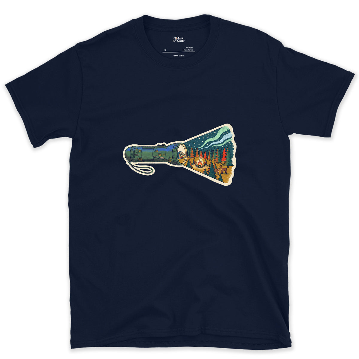 What the Beam Found, Hand Torch design on a Navy Gildan Softstyle t-shirt