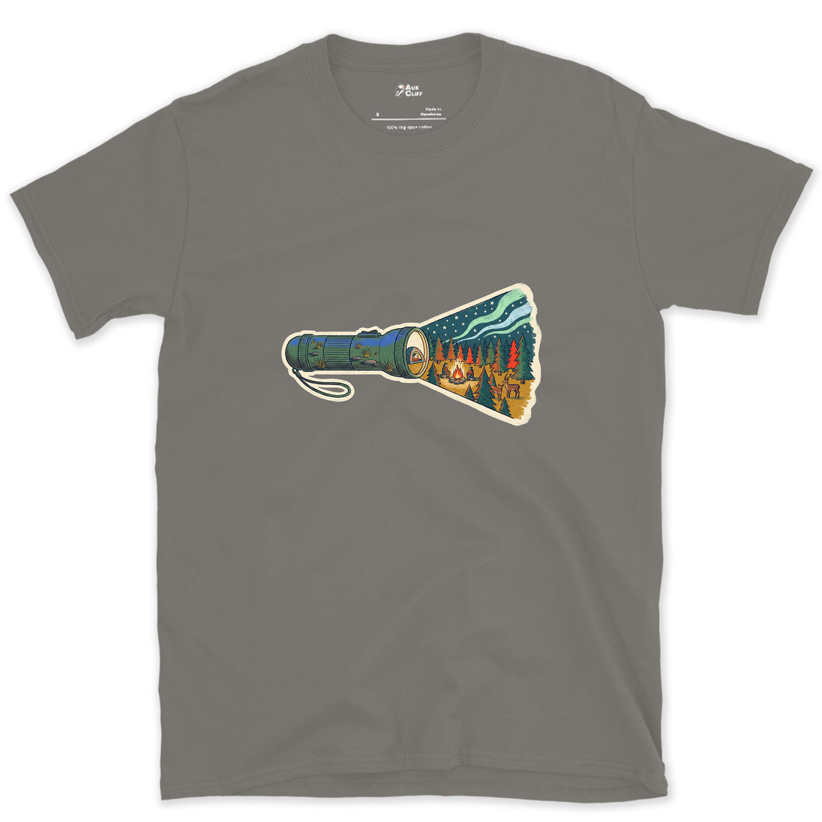 What the Beam Found, Hand Torch design on a Charcoal Gildan Softstyle t-shirt