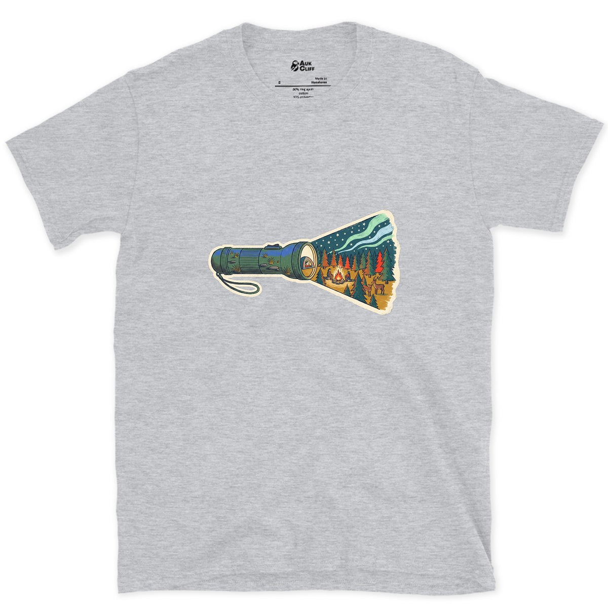 What the Beam Found, Hand Torch design on a Sport Grey Gildan Softstyle t-shirt