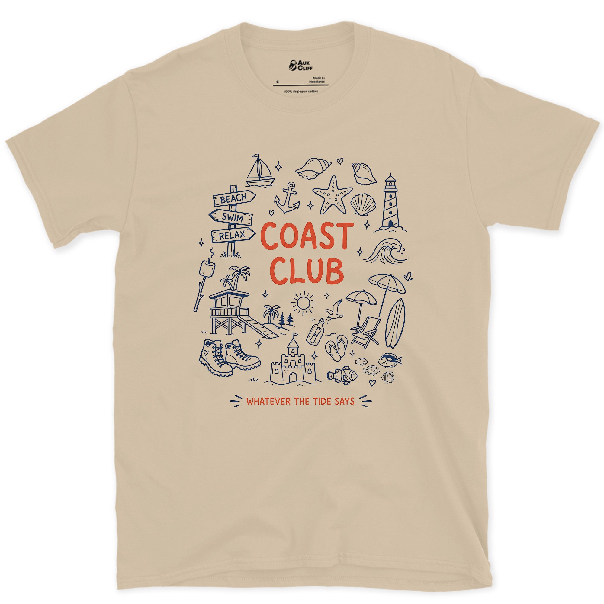 Whatever the Tide Says design on a Sand Gildan Softstyle t-shirt