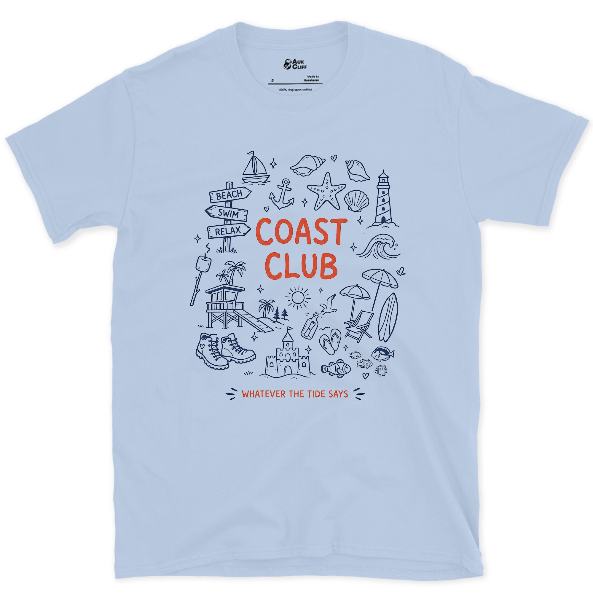Whatever the Tide Says design on a Light Blue Gildan Softstyle t-shirt