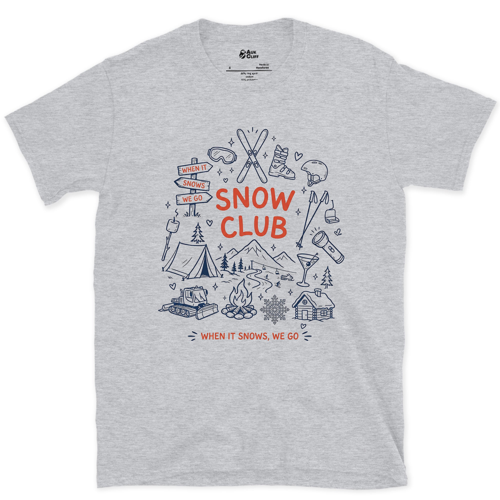 Snow Club, Margins Full of Gear design on a Sport Grey Gildan Softstyle t-shirt