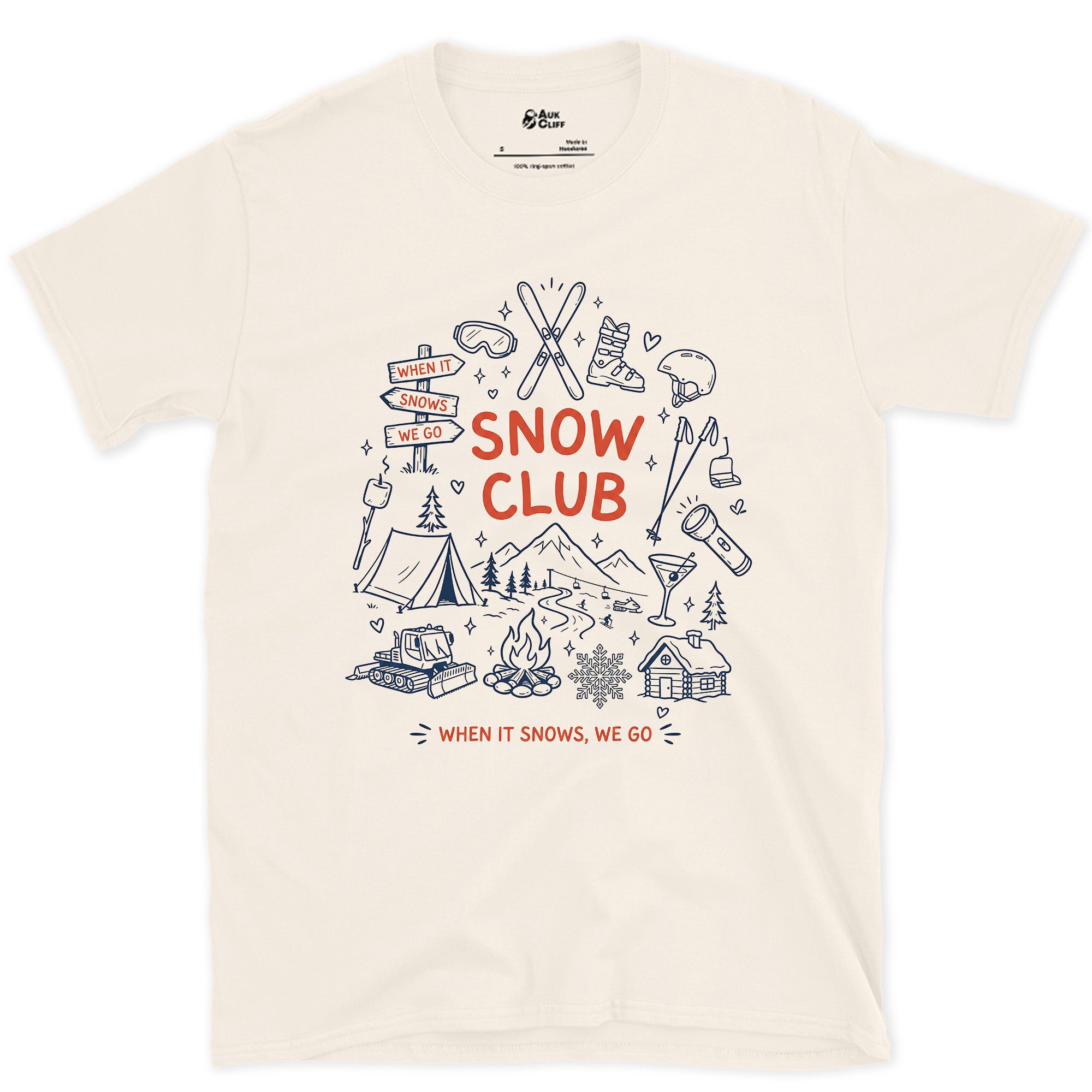 Snow Club, Margins Full of Gear design on a Natural Gildan Softstyle t-shirt