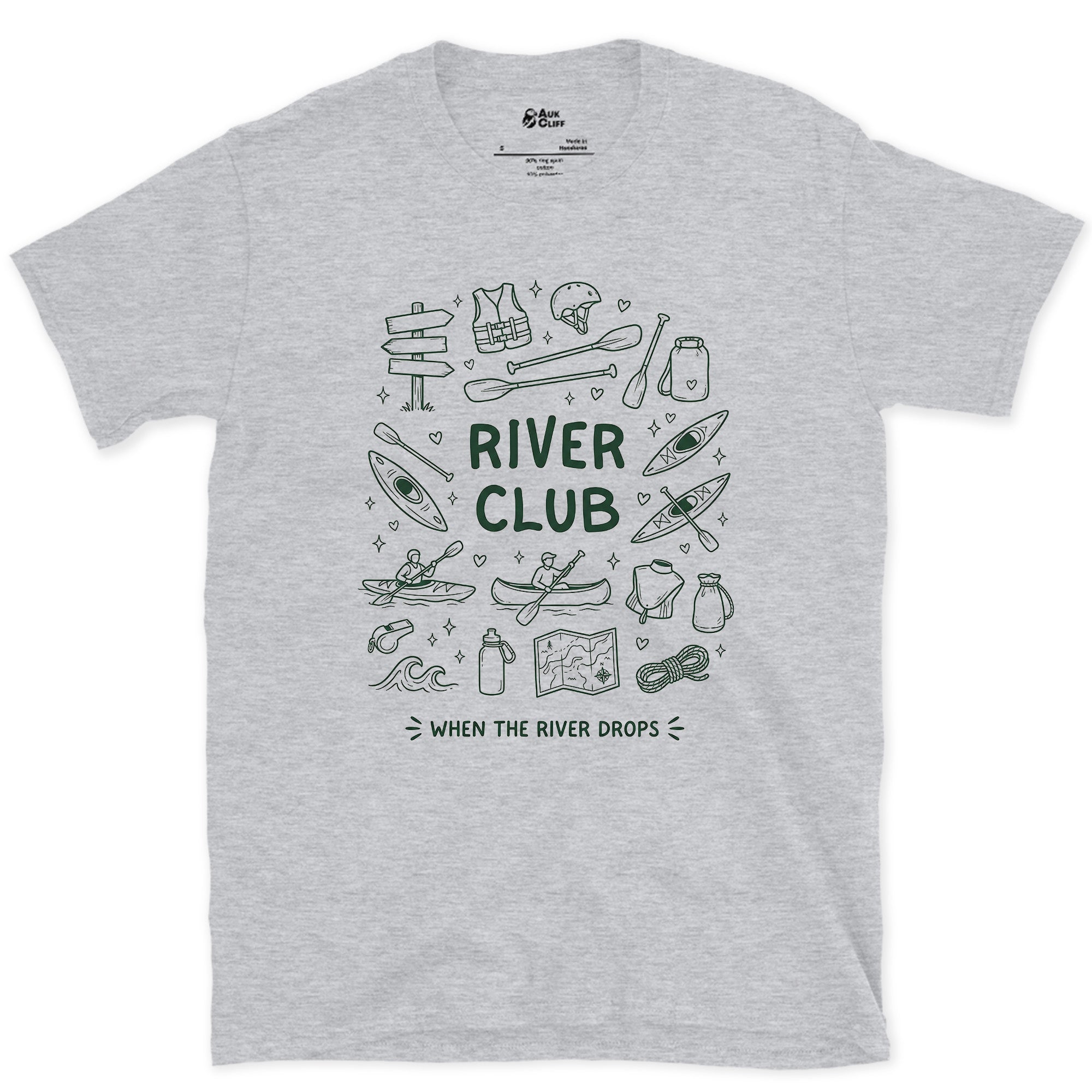 River Club, Ringed in Paddles design on a Sport Grey Gildan Softstyle t-shirt