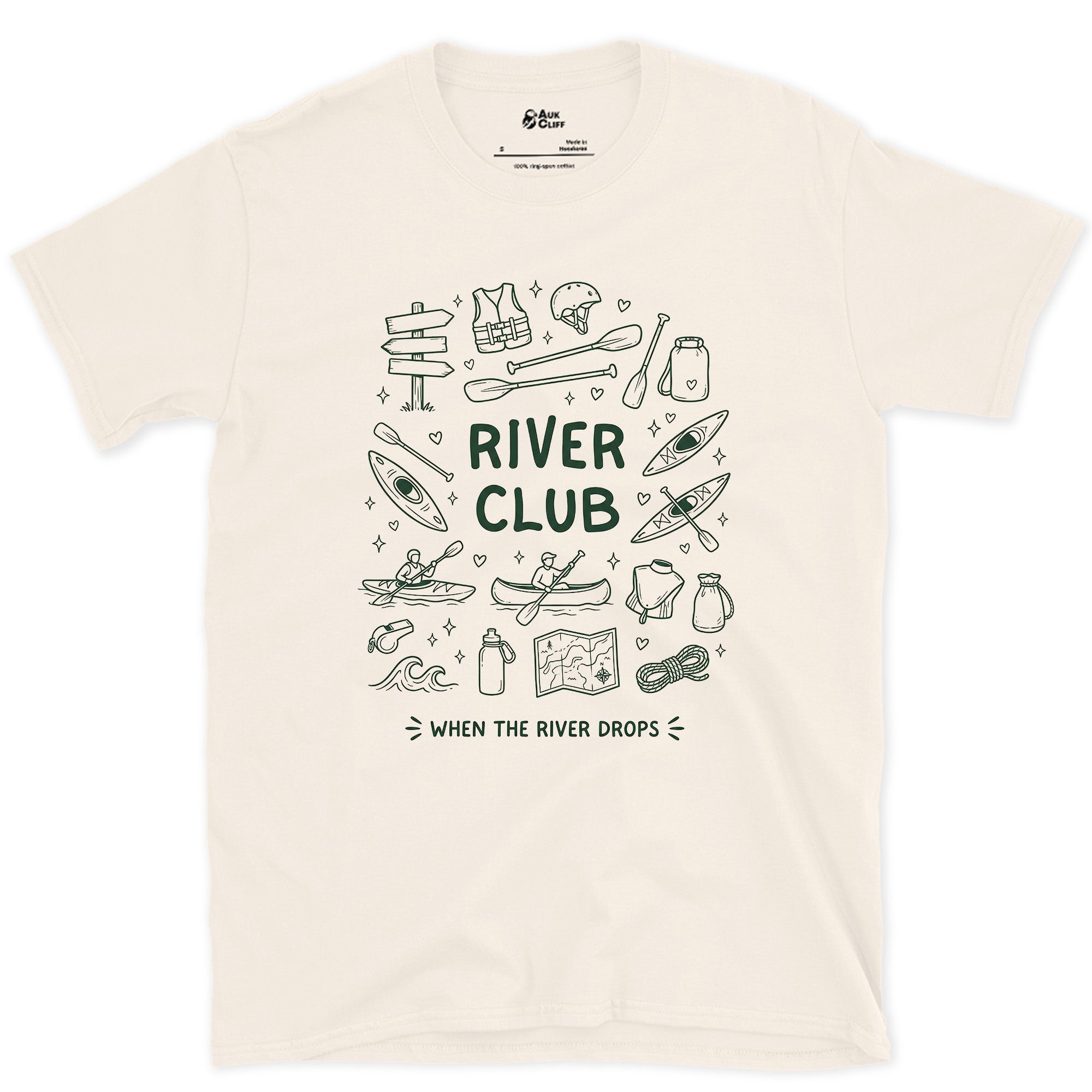 River Club, Ringed in Paddles design on a Natural Gildan Softstyle t-shirt