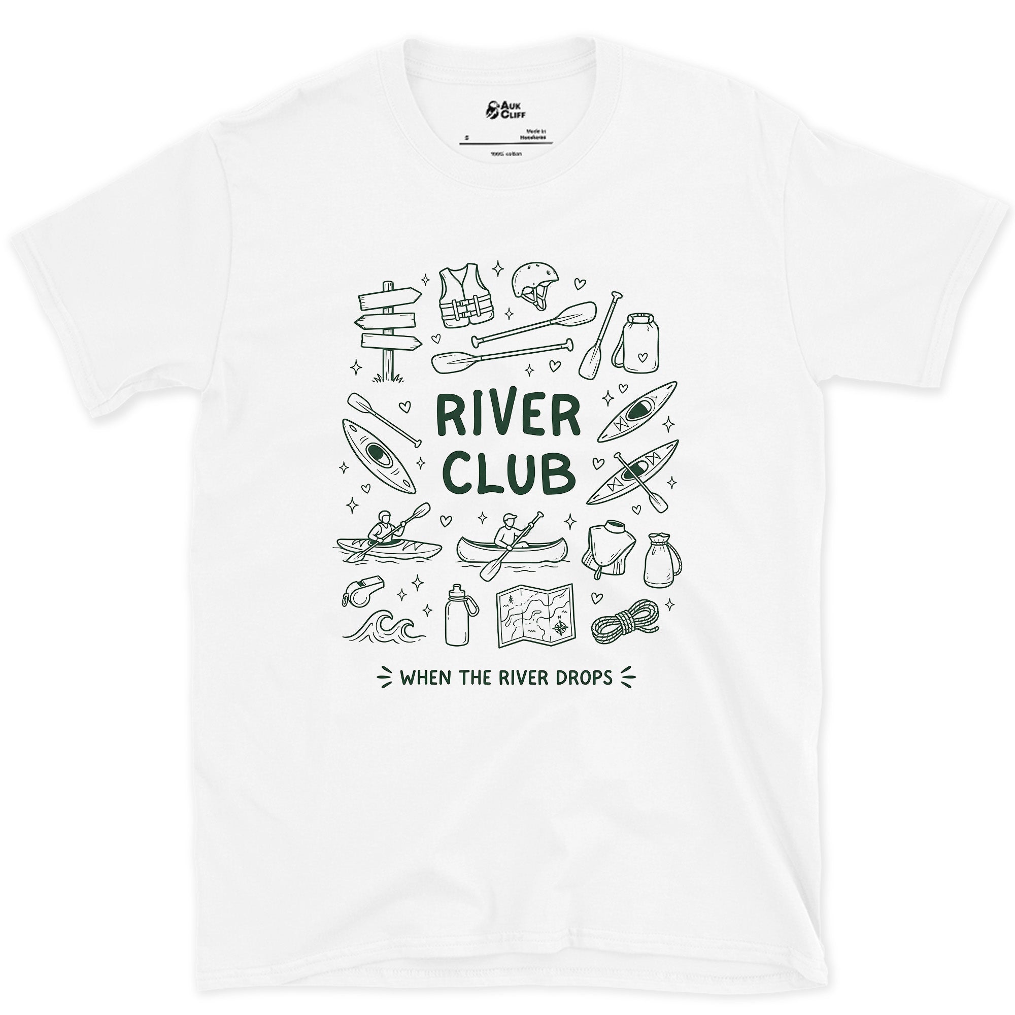 River Club, Ringed in Paddles design on a White Gildan Softstyle t-shirt