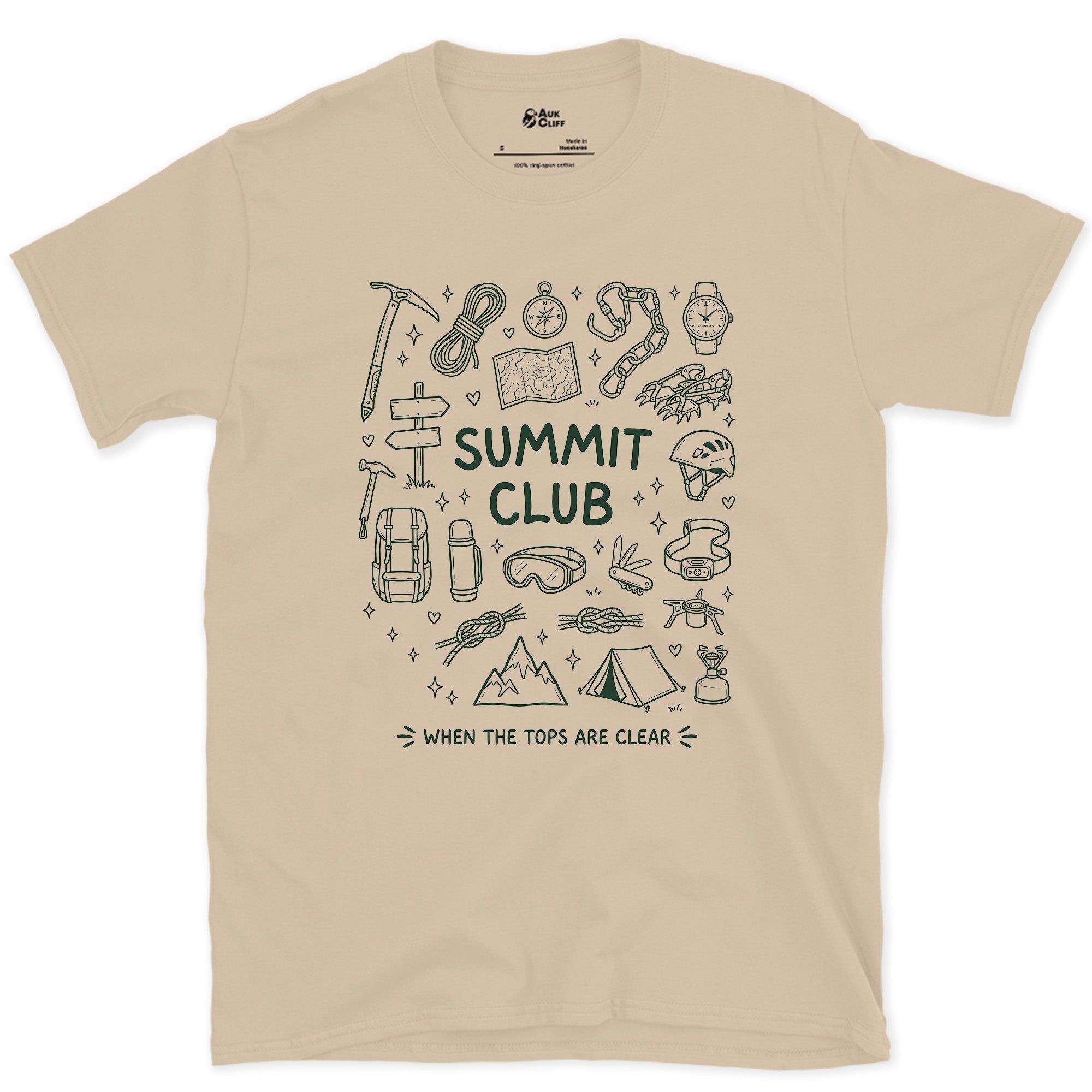 When the Tops Are Clear, Summit Club design on a Sand Gildan Softstyle t-shirt