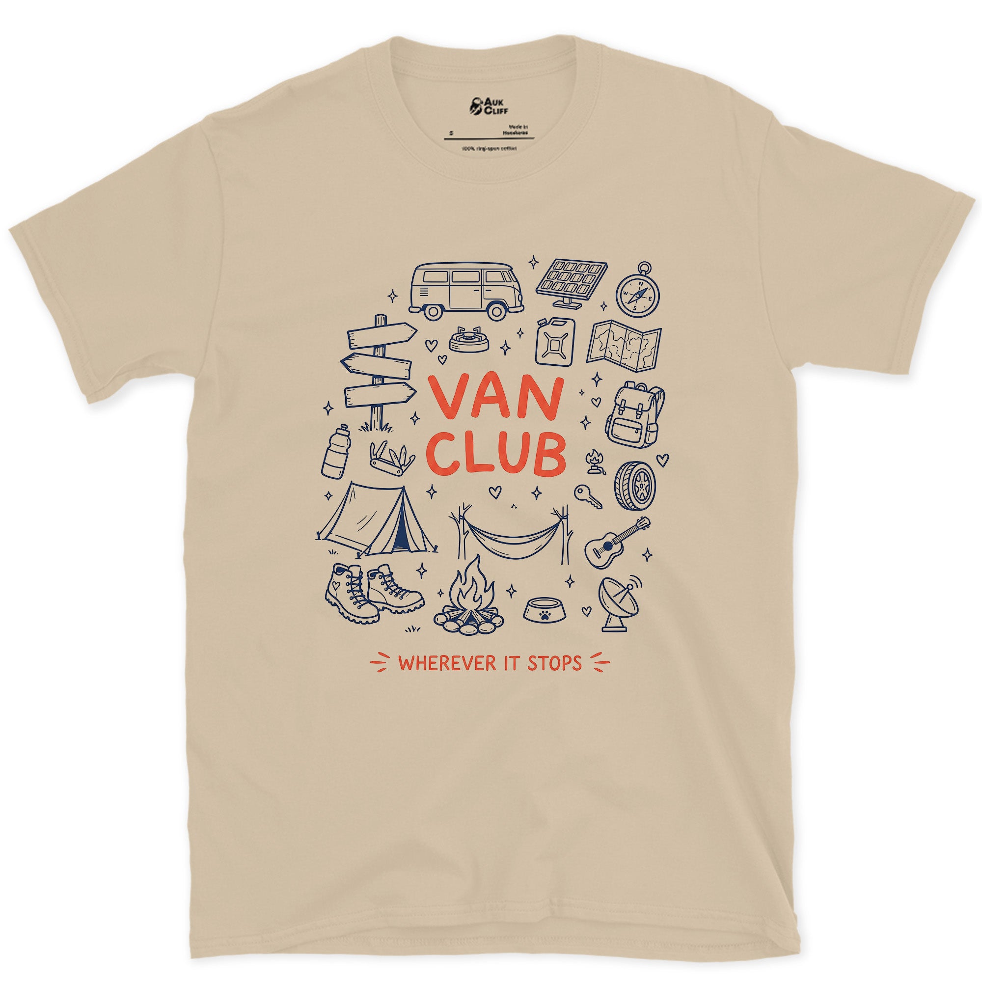 Wherever It Stops, Van Club design on a Sand Gildan Softstyle t-shirt