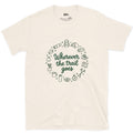 Wherever the Trail Goes design on a Natural Gildan Softstyle t-shirt
