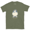 Whiteout at Altitude, Ptarmigan in Ski Goggles design on a Military Green Gildan Softstyle t-shirt