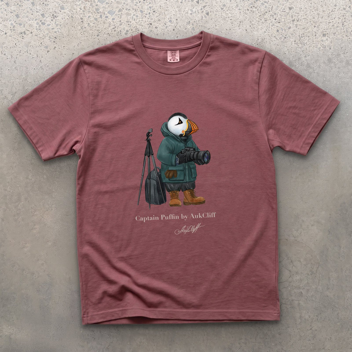 Captain Puffin Wildlife Photographer on a Brick Comfort Colors t-shirt