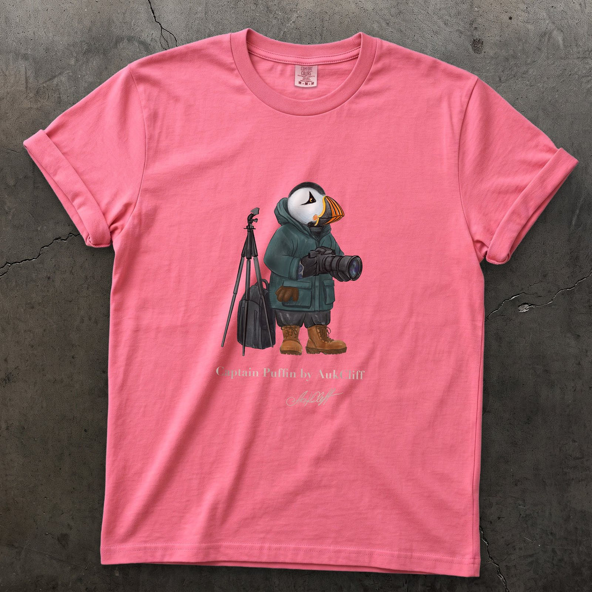 Captain Puffin Wildlife Photographer on a Crunchberry Comfort Colors t-shirt