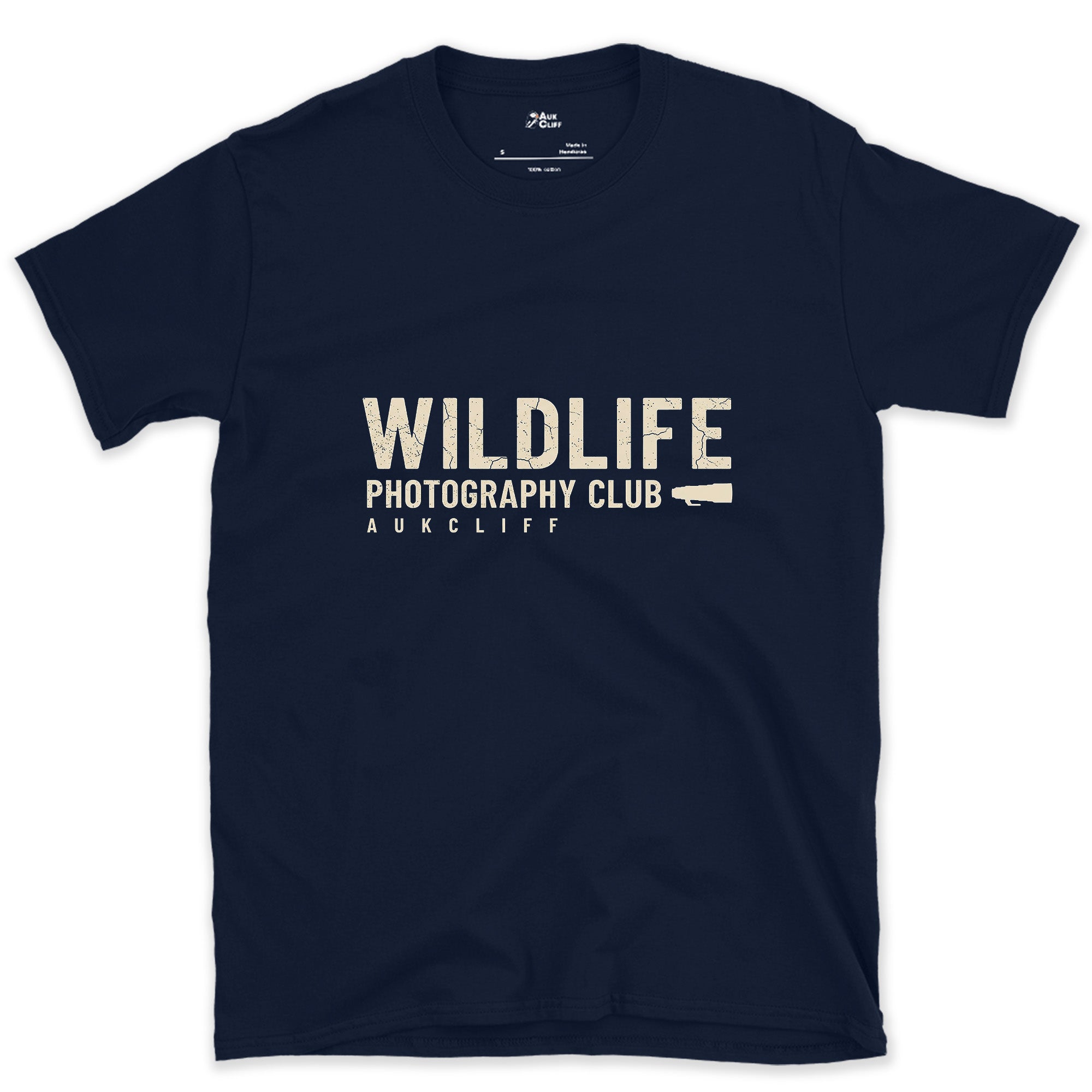 The Wildlife Photography Club Badge design on a Navy Gildan Softstyle t-shirt