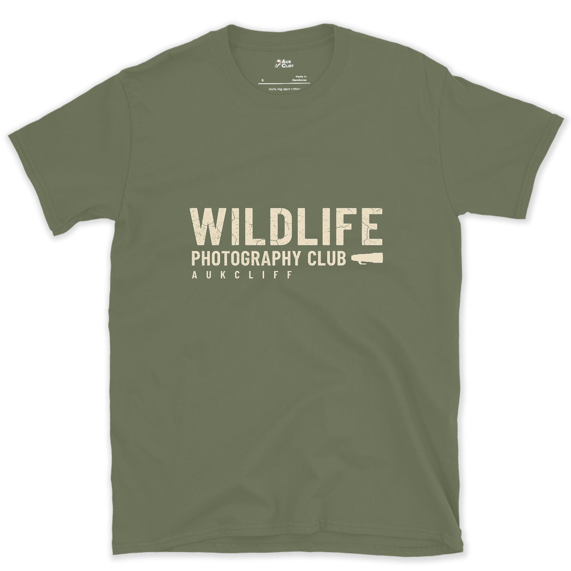The Wildlife Photography Club Badge design on a Military Green Gildan Softstyle t-shirt