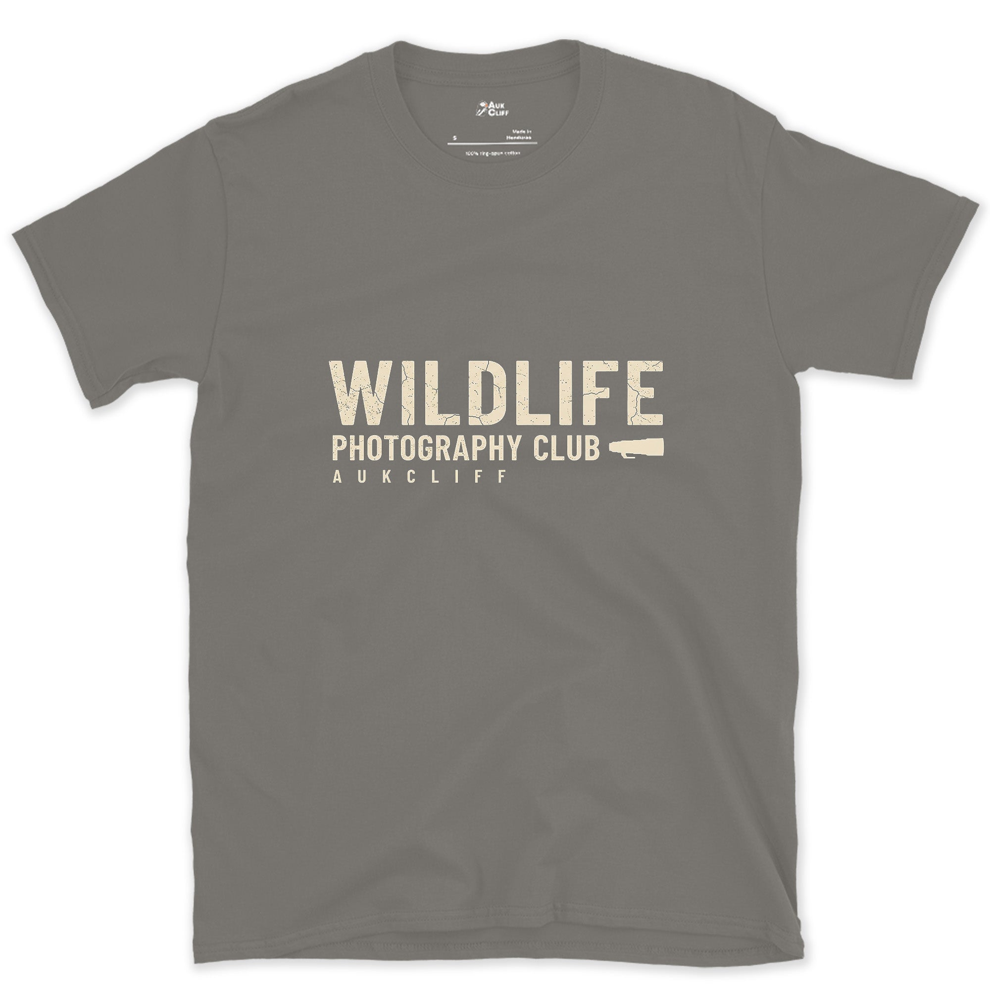 The Wildlife Photography Club Badge design on a Charcoal Gildan Softstyle t-shirt
