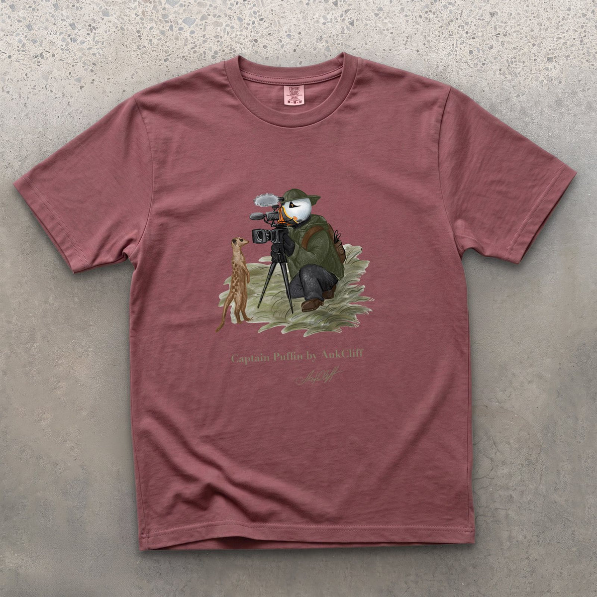 Captain Puffin Wildlife Videographer on a Brick Comfort Colors t-shirt