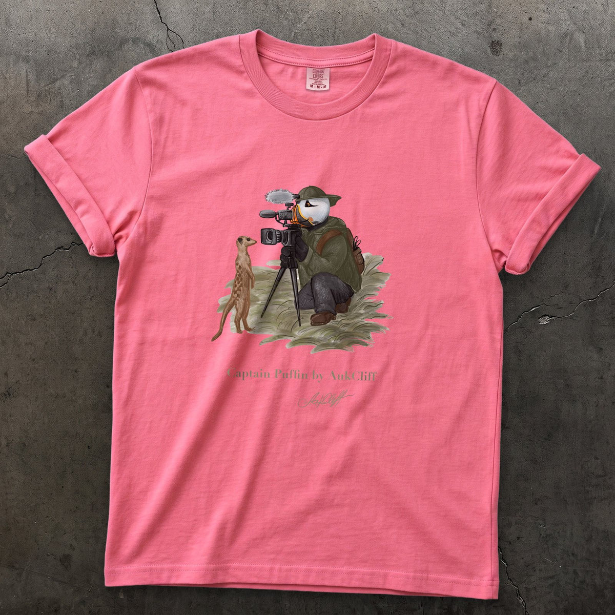 Captain Puffin Wildlife Videographer on a Crunchberry Comfort Colors t-shirt