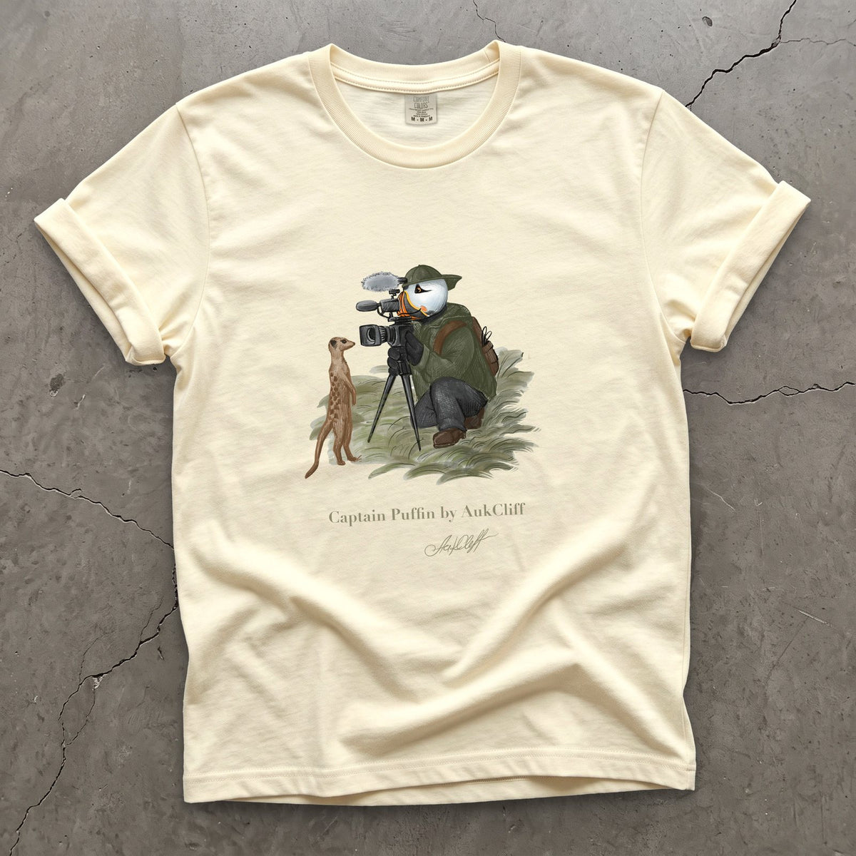 Captain Puffin Wildlife Videographer on a Ivory Comfort Colors t-shirt