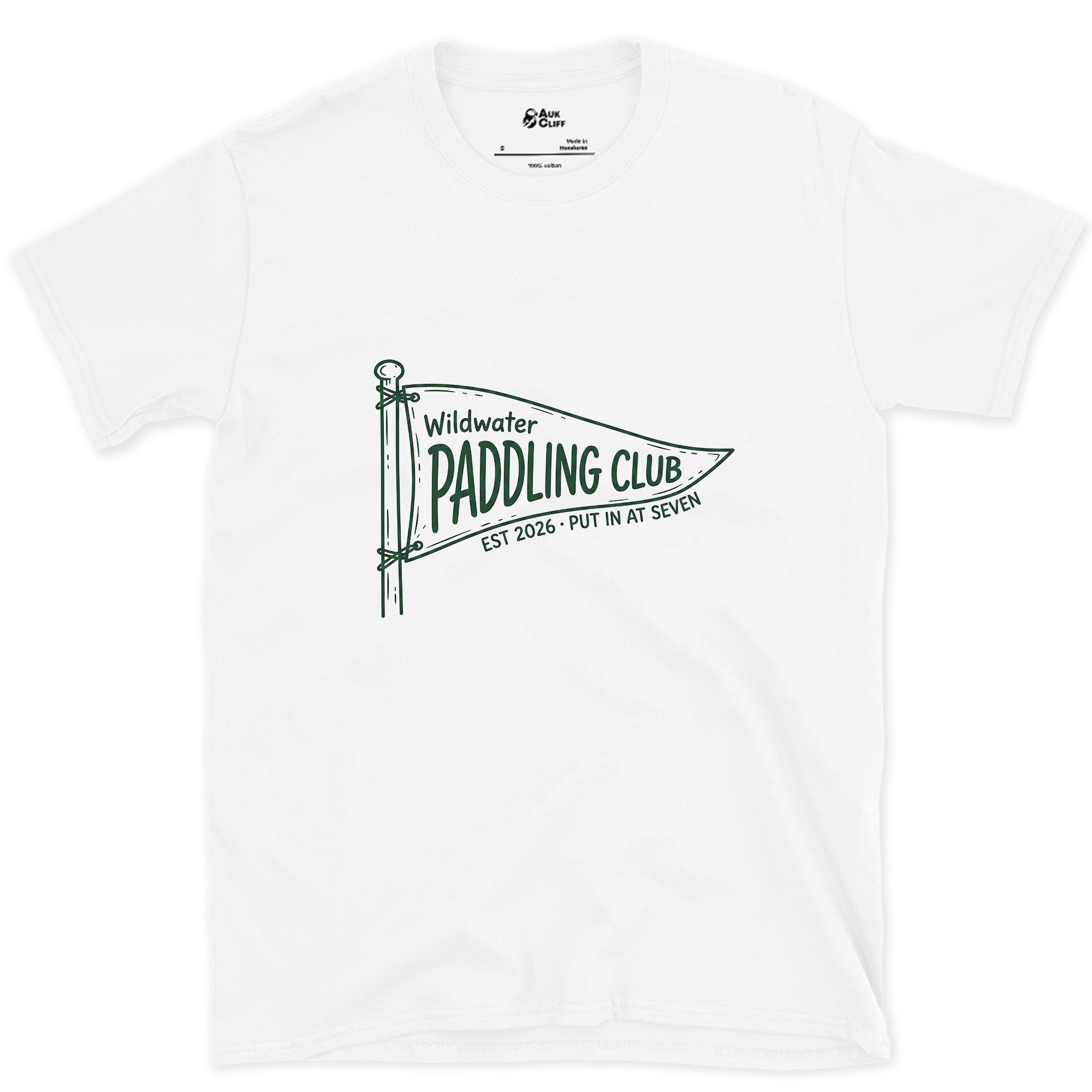 Put in at Seven, Wildwater Paddling design on a White Gildan Softstyle t-shirt