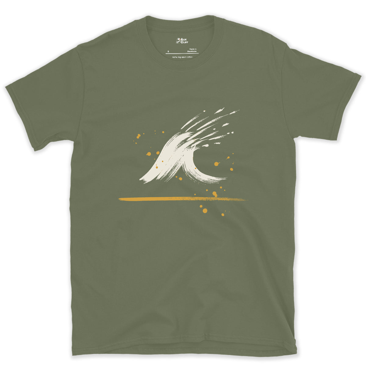 Offshore Wind Blowing the Top Back design on a Military Green Gildan Softstyle t-shirt