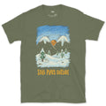 First Snow on the Mountains and Pines design on a Military Green Gildan Softstyle t-shirt