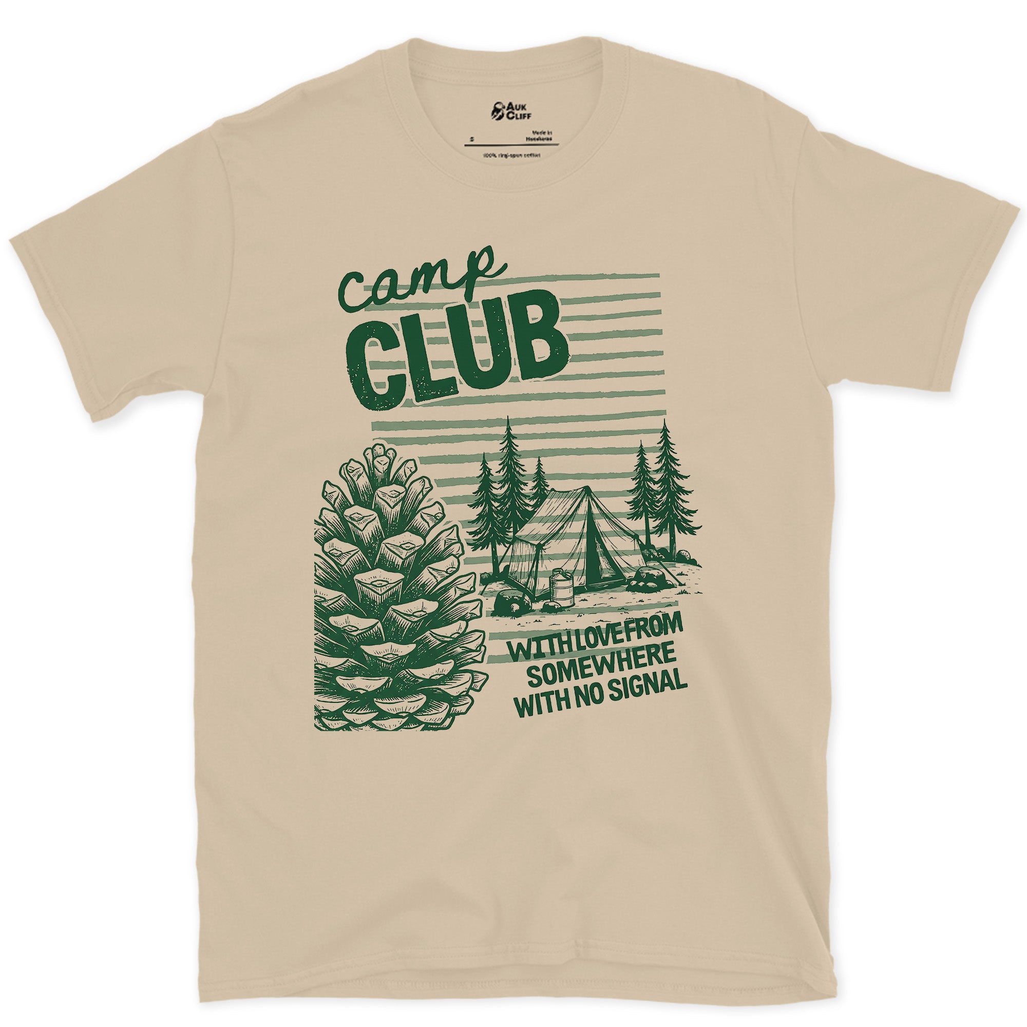 Somewhere With No Signal, Camp Club design on a Sand Gildan Softstyle t-shirt