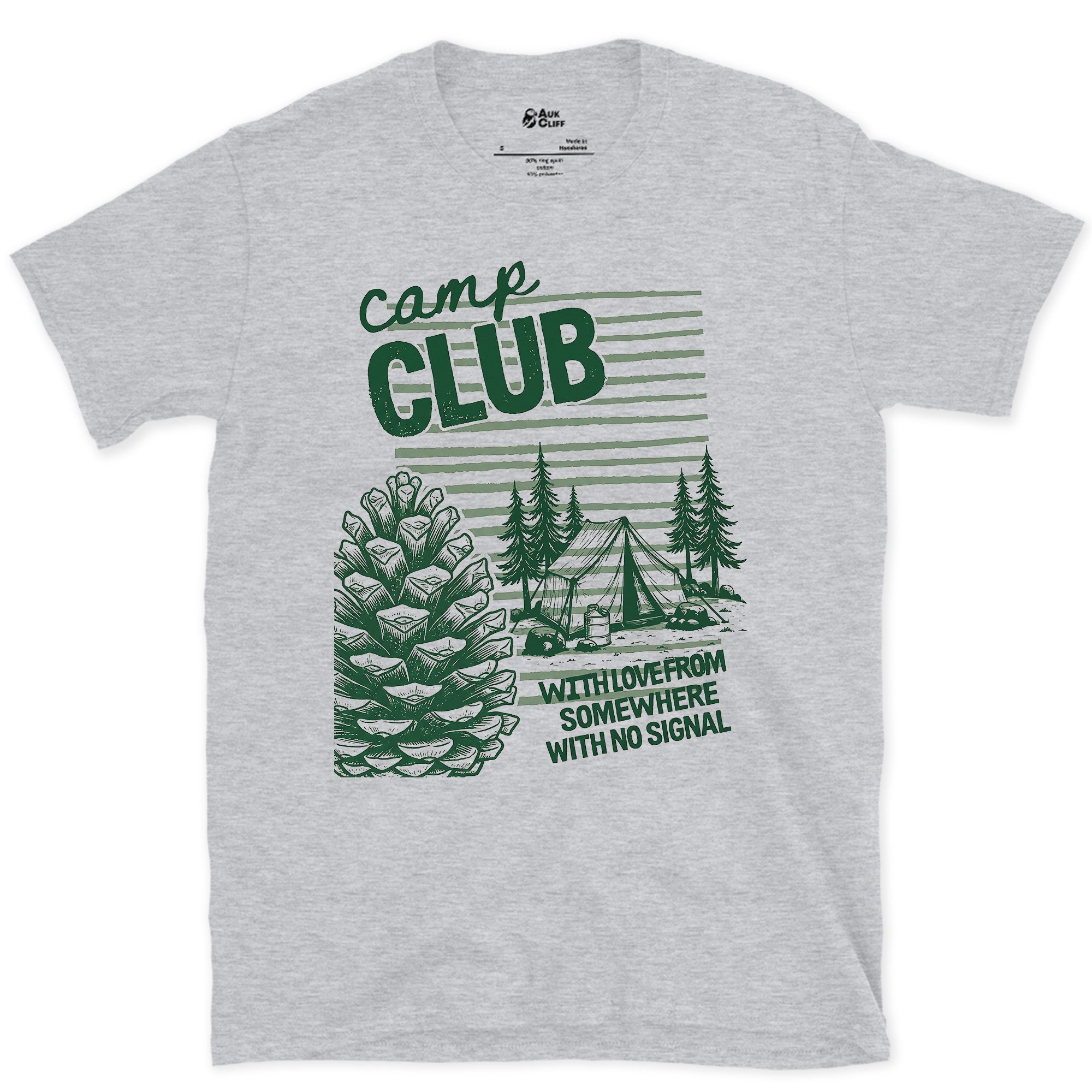 Somewhere With No Signal, Camp Club design on a Sport Grey Gildan Softstyle t-shirt