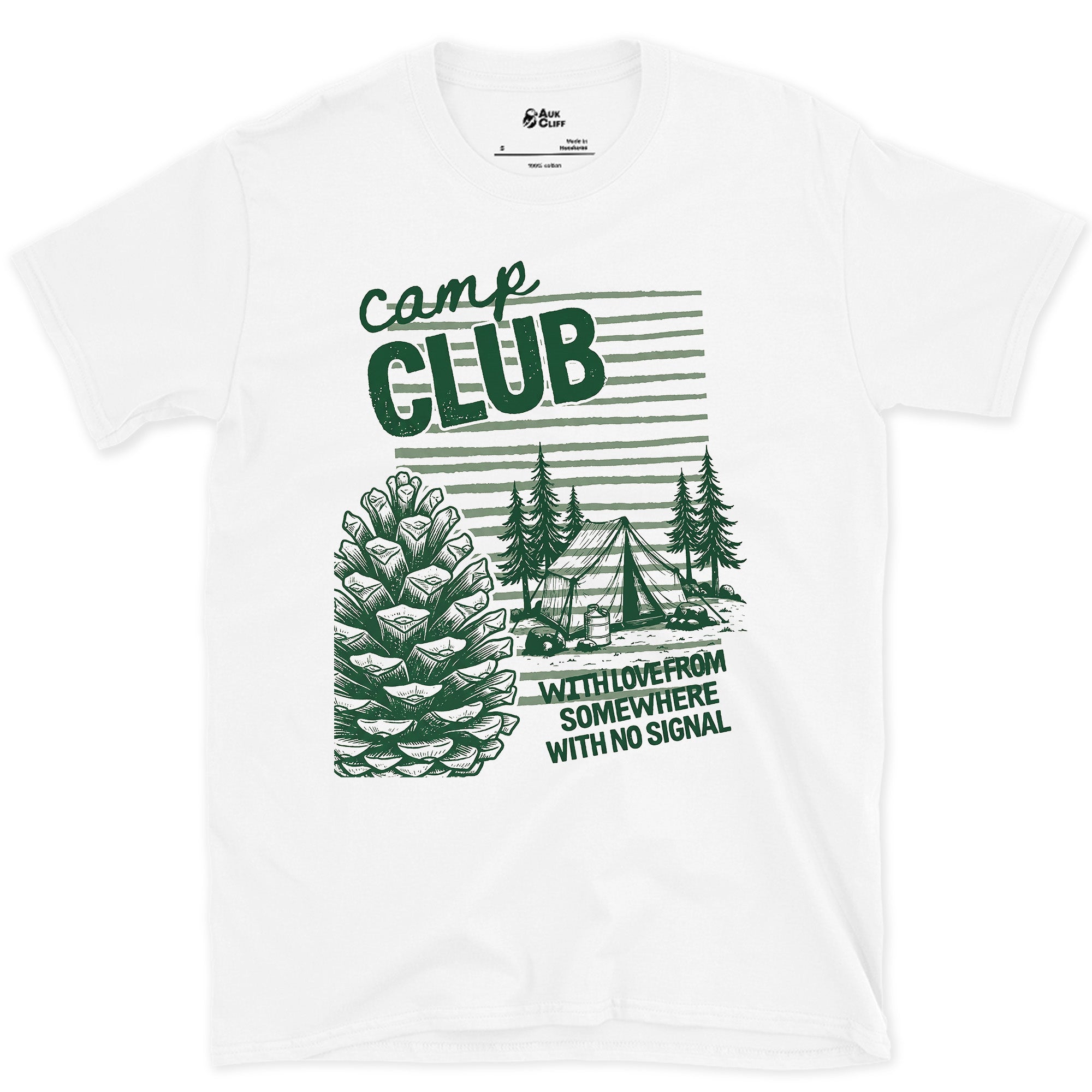 Somewhere With No Signal, Camp Club design on a White Gildan Softstyle t-shirt