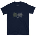 The One That Simply Works, Woolly Bugger design on a Navy Gildan Softstyle t-shirt